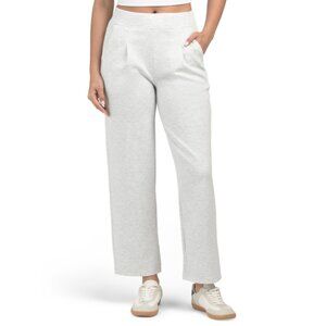 YOGALICIOUS Light Heather Grey Scuba Straight Leg Pants With Pleated Details